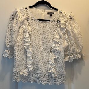 Express Ivory Lace Puff Sleeve Blouse